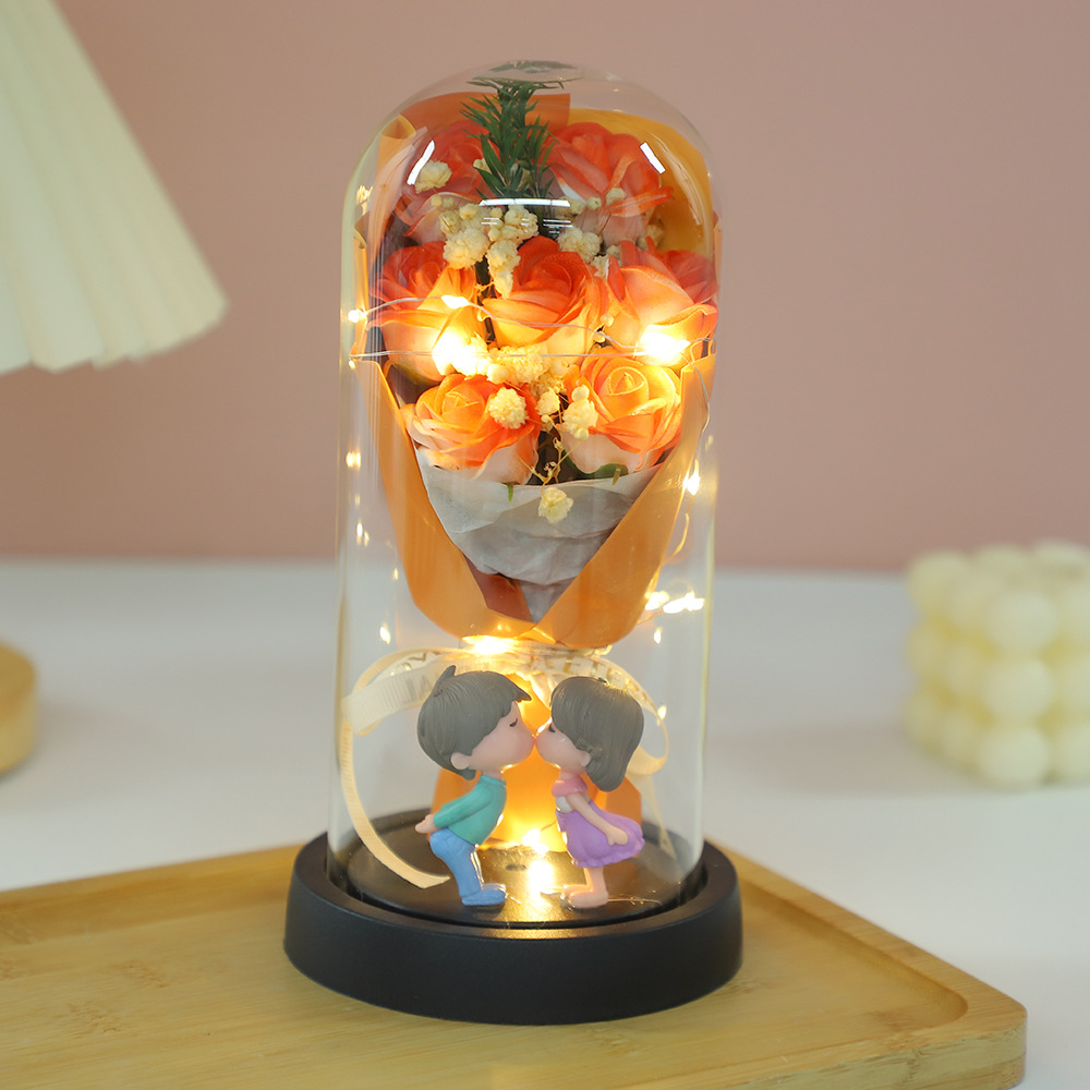 Cubierta de vidrio de flor de jabón de rosa eterna transfronteriza 520 Regalo de cumpleaños del día de la madre Adornos creativos para novios