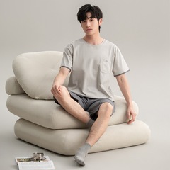 【7a抗菌】純綿パジャマ男性夏半袖2025新型男性カジュアルルームウェア2点セット
