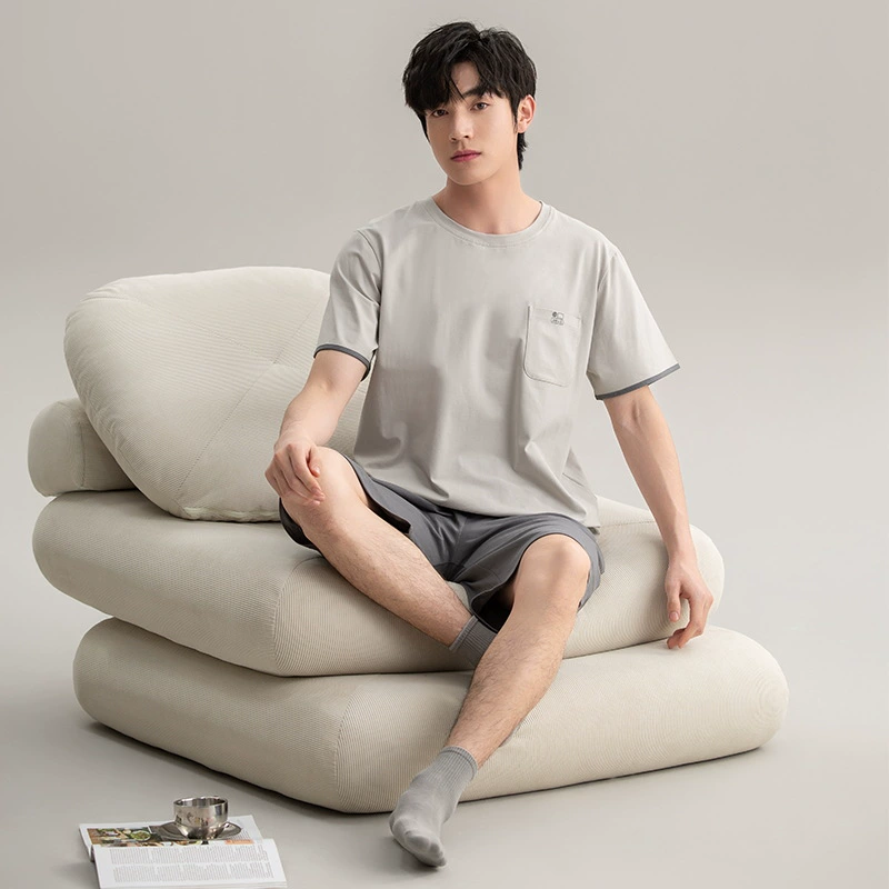 [7A антибактериальный] хлопчатобумажная пижама для мужчин летом с короткими рукавами 2025 новые мальчики повседневная домашняя одежда из двух частей