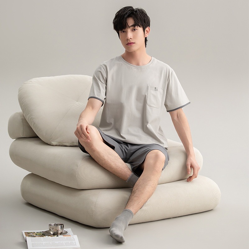 [7A Antibacterial] Pure Cotton Pajamas for Men, Summer Short-Sleeved 2026 New Style Boys' Casual Home Wear Two-Piece Set