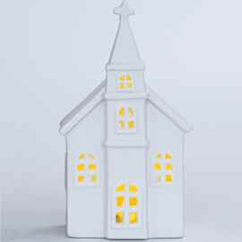 跨境LED灯茶蜡陶瓷房子摆件圣诞节日装饰LED ceramic house Chris