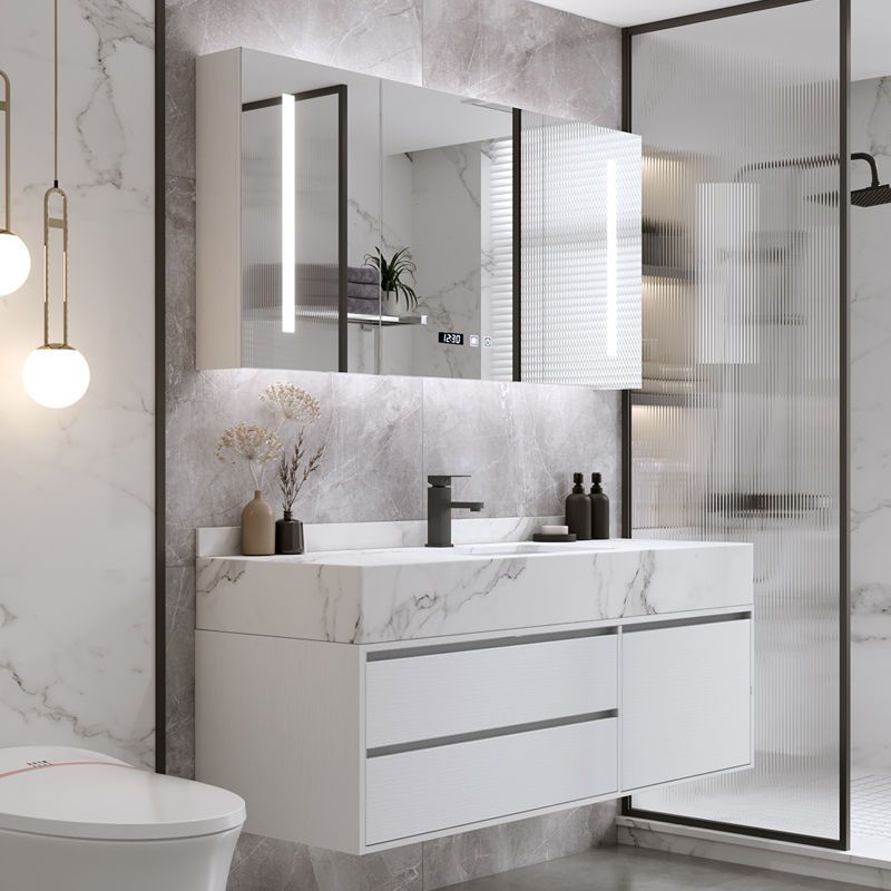 Mueble de baño combinación simple luz moderna de lujo espejo gabinete Nordic baño integrado de roca de lavado de manos lavabo