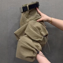 水洗棉工装裤女秋季新款高腰百搭小脚哈伦裤宽松显瘦休闲运动裤