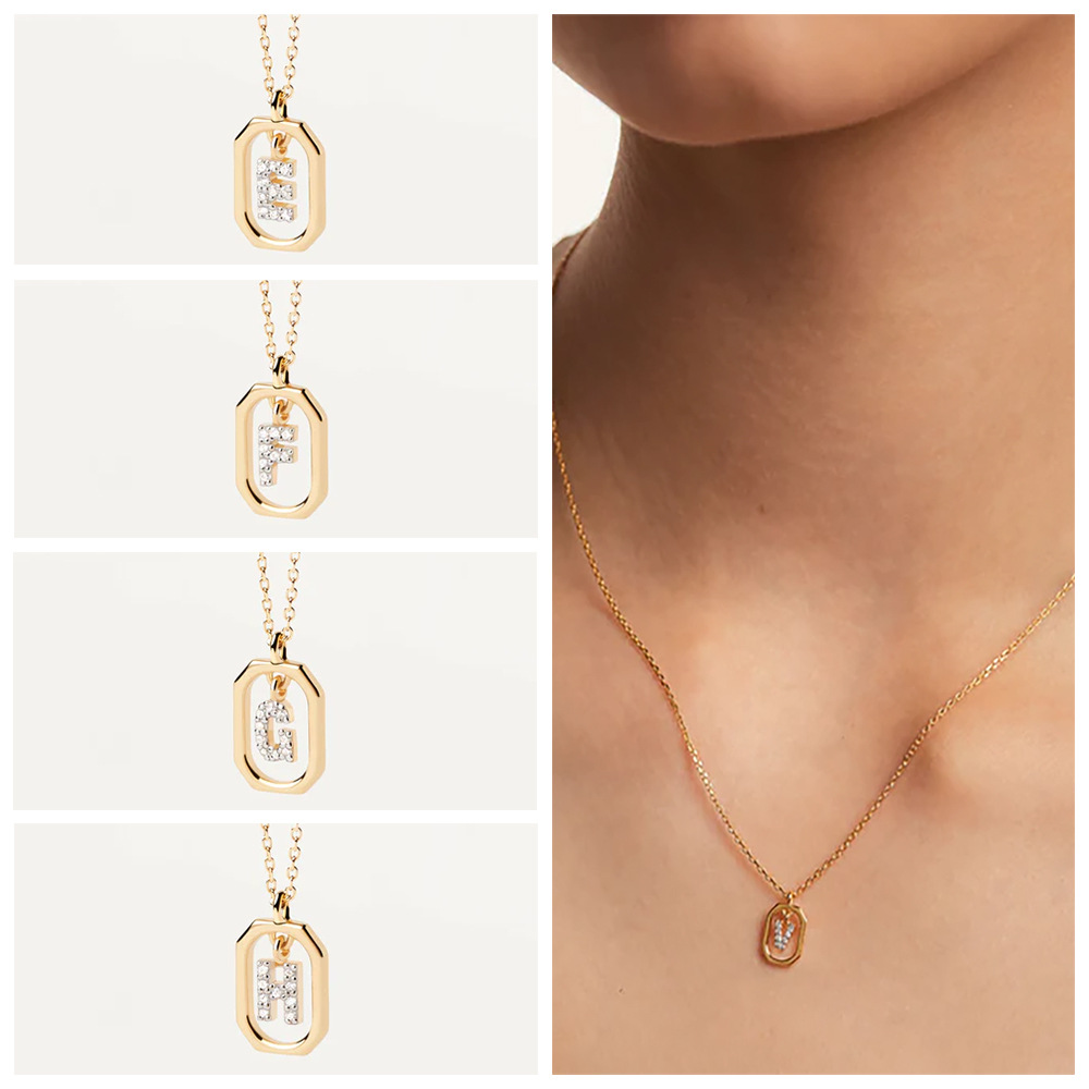 Spanisch PD heißer verkauf mode Englisch 26 brief gold micro intarsien zirkon anhänger mit barcode aufkleber_voghion.com