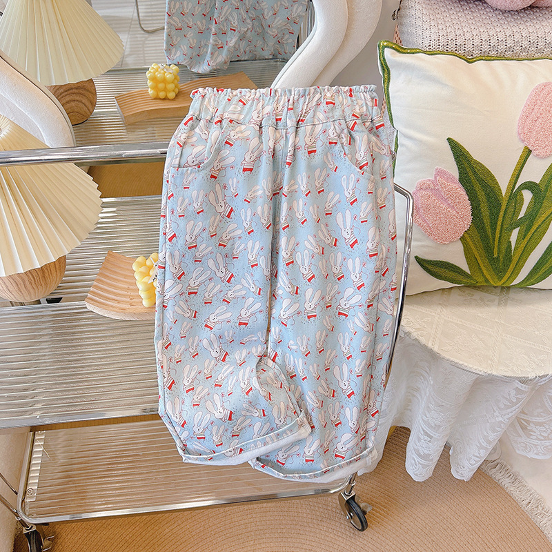 Girls Spring & Fall New Kidsren's Washed Soft Jeans Casual Cargo Pants Casual Pants Baby Kidsren's Pants Outer Wear