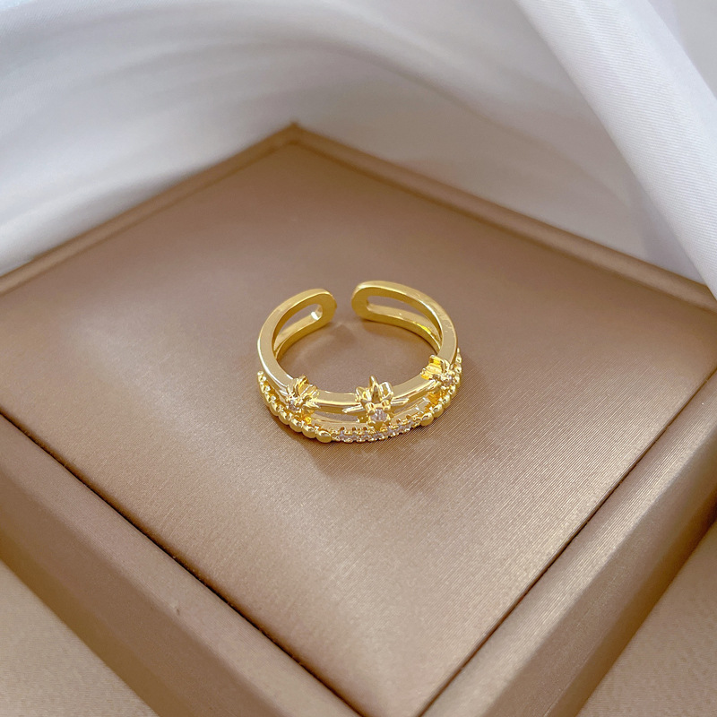 Light Luxury Diamond Starburst Adjustable Ring For Couples_voghion.com