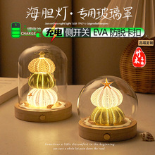充电款贝壳海胆灯玻璃罩圆柱球形防尘罩侧面开关EVA防脱串灯底座