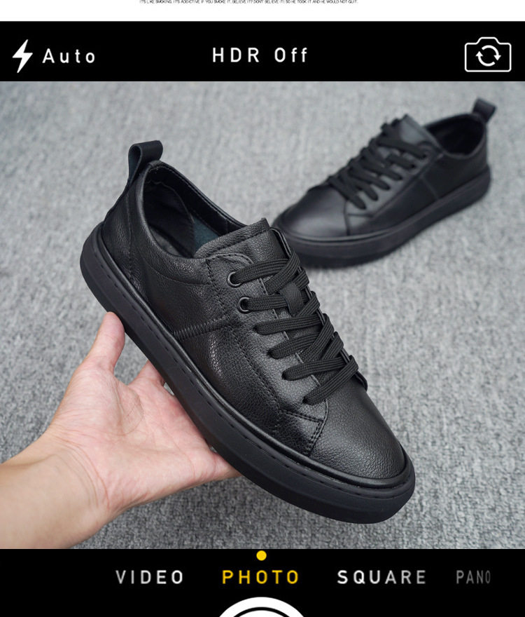 Giày sneaker nam da thật cổ thấp đế bằng, gót thấp 1-3 cm, dây buộc, phong cách thường ngày — Màu trắng 5202, Màu đen 5202 chi tiết 3