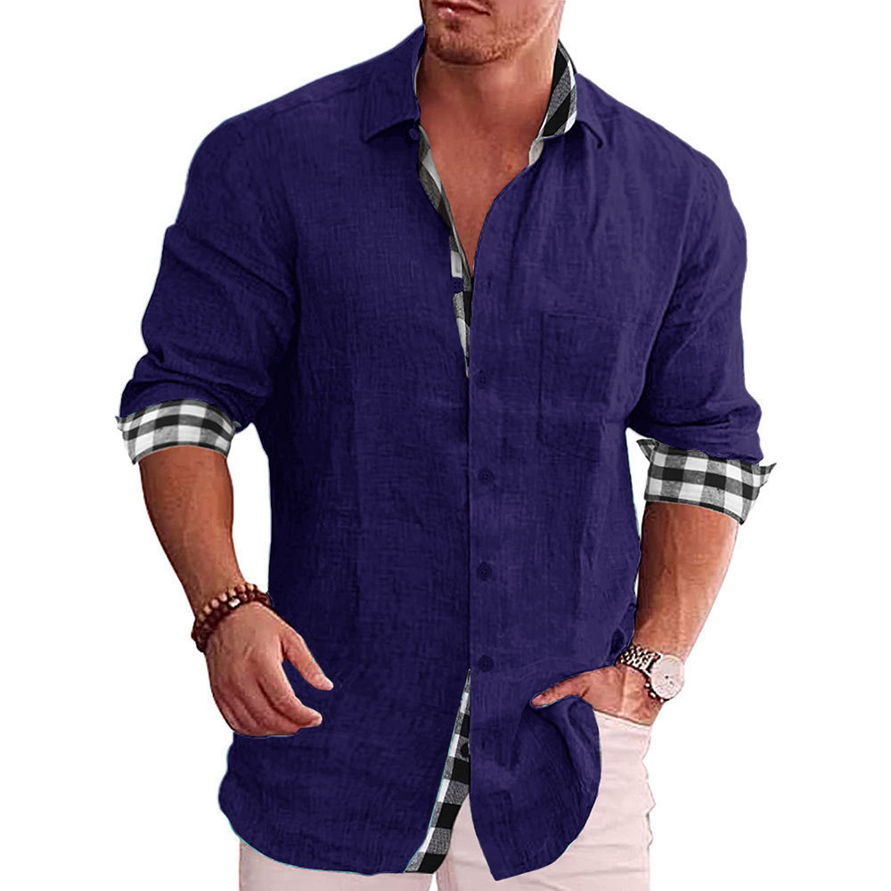 Camicia da uomo in lino di cotone da uomo casual autunno 2023 a maniche lunghe_voghion.com