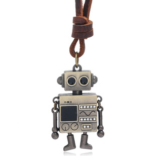 (Cross-border trading), fashionable accessory, movable robot, leather pendant, necklace, European style, simple and elegant design
