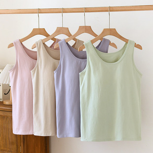 Women's Cotton Vest with Chest Pad for Summer Thin Wide Shoulder Solid Color Sleeveless Stretch Slim-Fit Outer Wear Home Clothes