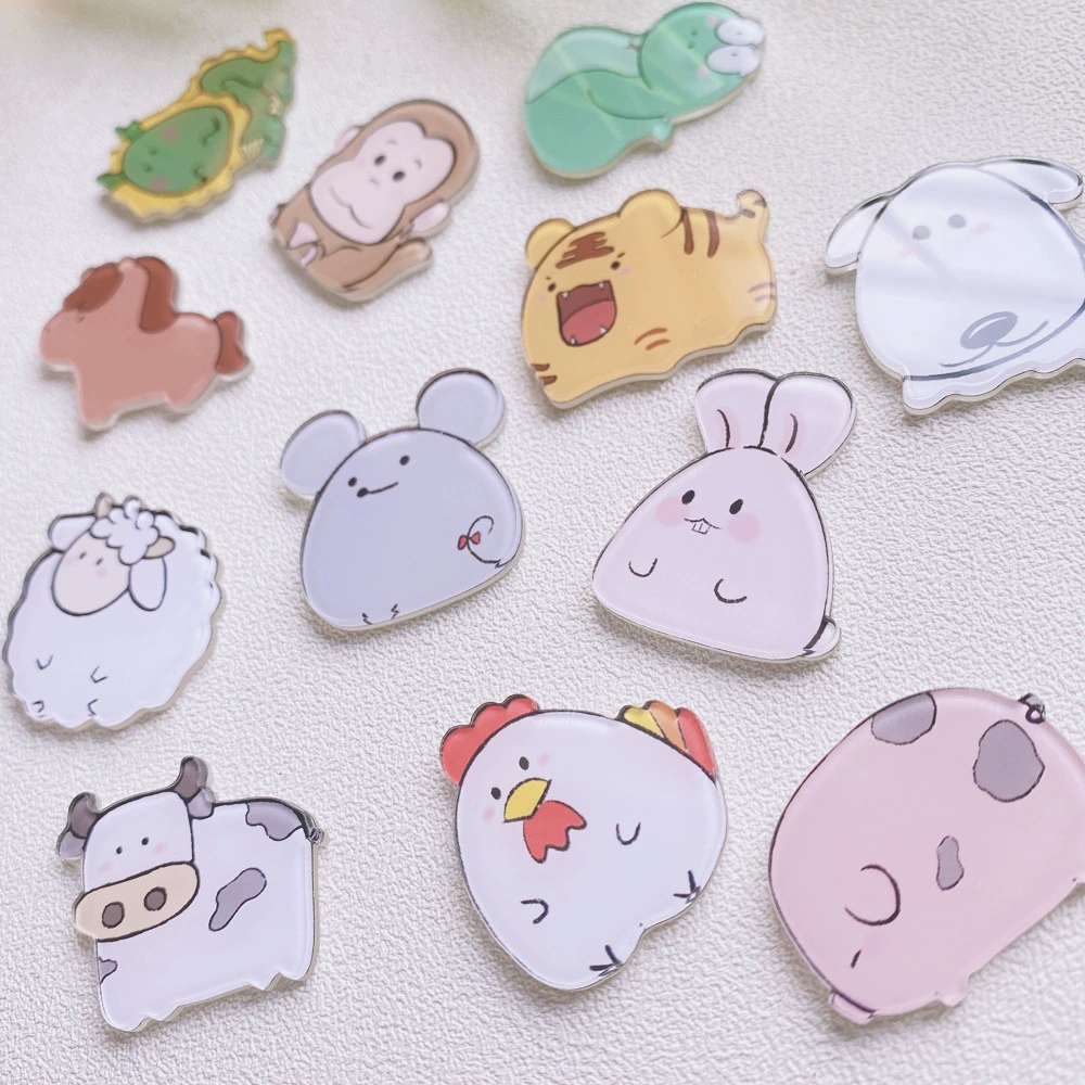 Оригинальный дизайн, мультяшная анимация, двенадцать зодиаков, акриловый значок, брошь, милые украшения для одежды и школьной сумки в японском стиле