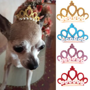 New pet supplies frog clip Crown Pearl head Teddy Yorkshire Pet Head Flower hairpin pet supplies