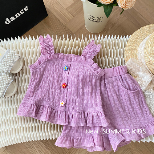 女童吊带套装 0-6岁夏季宝宝韩版T恤儿童上衣时尚短裤两件套BT081