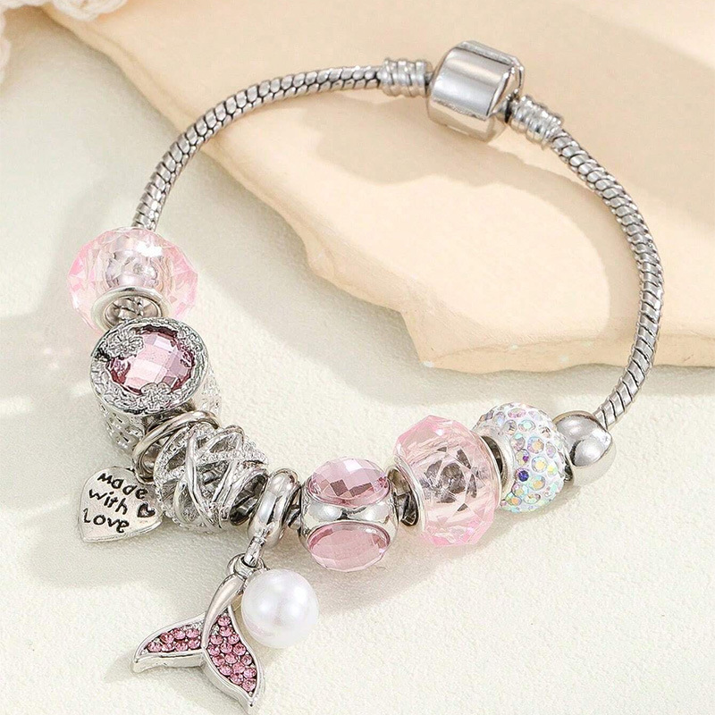 Handmade Beaded Bracelet With Mermaid Tail And Pearl Pendant_voghion.com