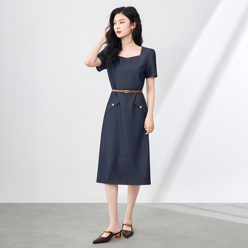 Đầm suông nữ midi tay ngắn mùa hè — 2507404 - Cam chi tiết 5
