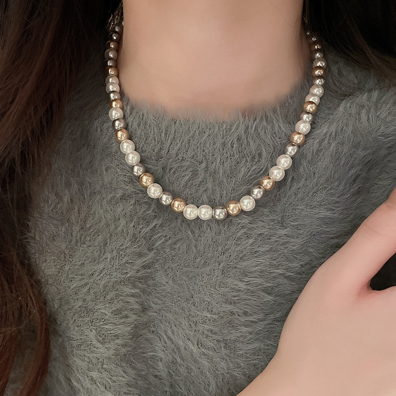 Herbst winter neue kontrast und minimalistischen perlenkette 2-teiliges set, Französisch high-end-pullover kette, pendeln hals_voghion.com