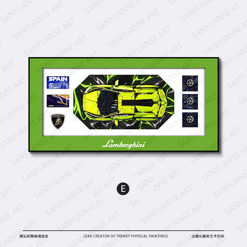 Compatible con bloques de construcción, marco de fotos de coche en la pared, creativo transfronterizo, sofá tridimensional, fondo de pared, pintura decorativa, coche famoso 911