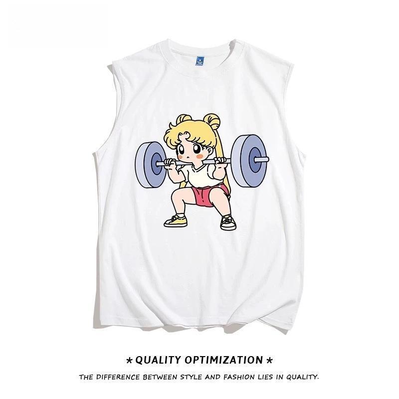 Sailor Moon Weightlifting Sports Fitness Vest Thin Quick-Drying Loose Large Size Sleeveless T-Shirt Men's Vest 12