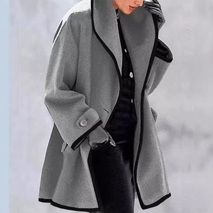 Cross-border trade temperament woolen coat loose lapel coat