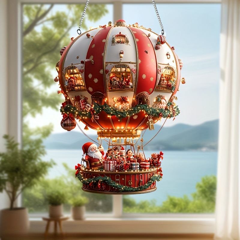 2Dアクリル車バックミラーペンダントサンタクロース熱気球アクリルペンダントクリスマスツリー装飾ペンダント|undefined