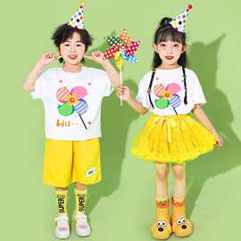 六一儿童节啦啦队黄色演出服风车表演服幼儿园班服套装毕业照服装