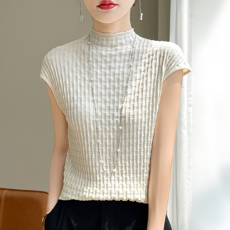 Wholesale short-sleeved sweater song bamboo cool semi-tall collar bat sleeve spring and summer urban foreign air dress