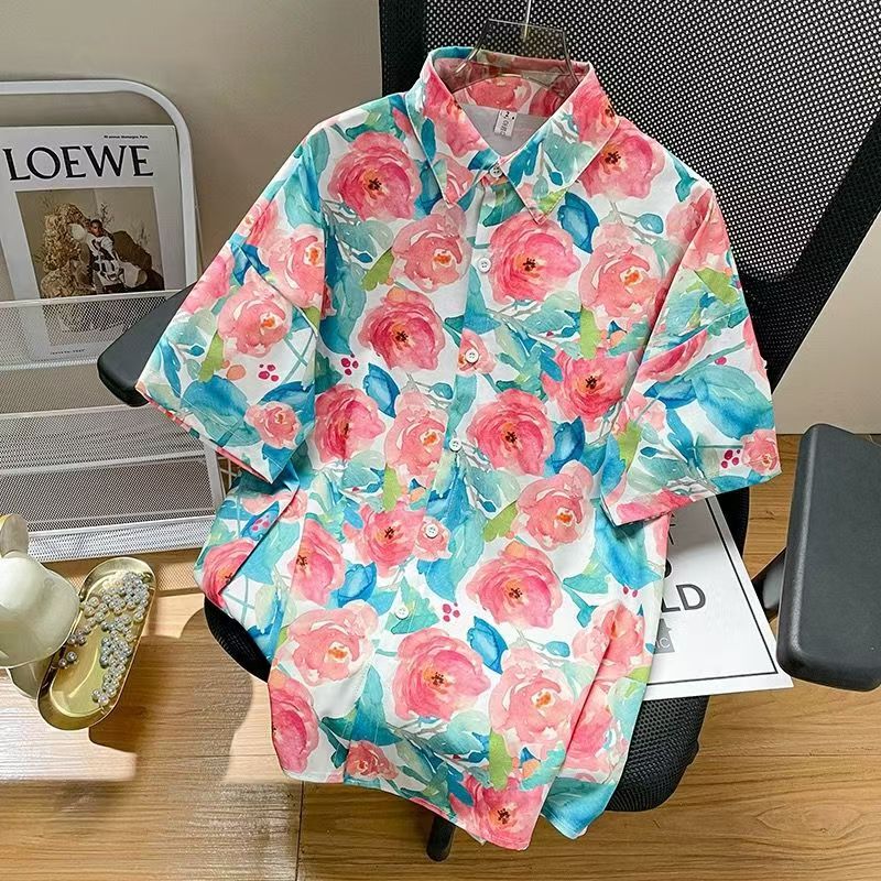 Plant Summer Flower Shirt Butterfly Ins Loose Couple Short Sleeve Hawaiian Sunscreen T-Shirt Top