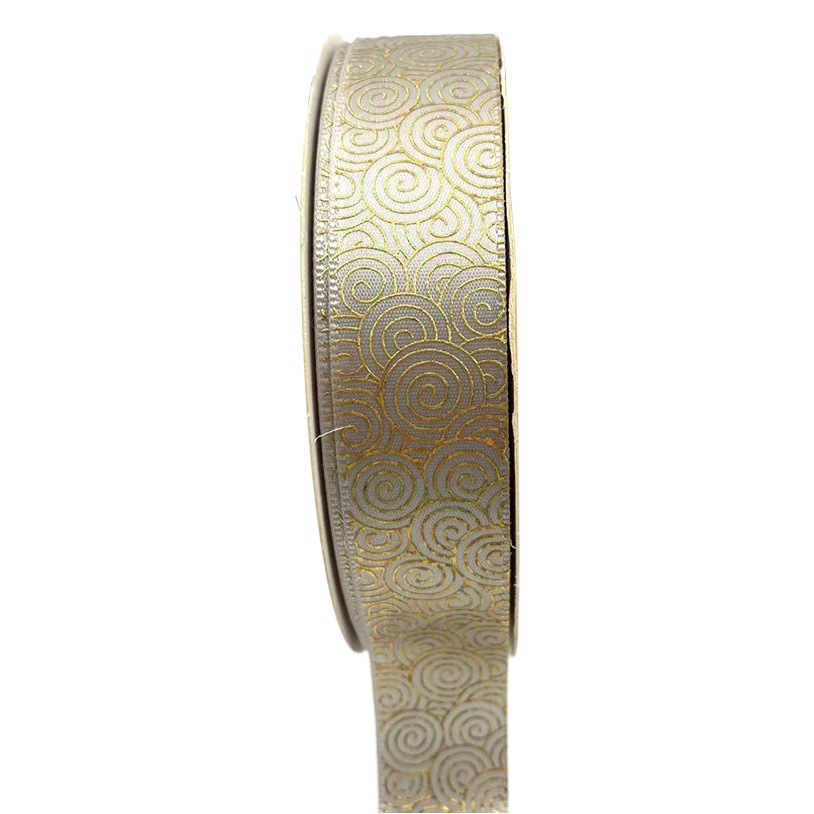 Cinta al por mayor 25mm láser oro barra bandeja cinta auspicioso nube patrón de cinta hecha a mano caja de regalo embalaje cinturón de poliéster de alta densidad