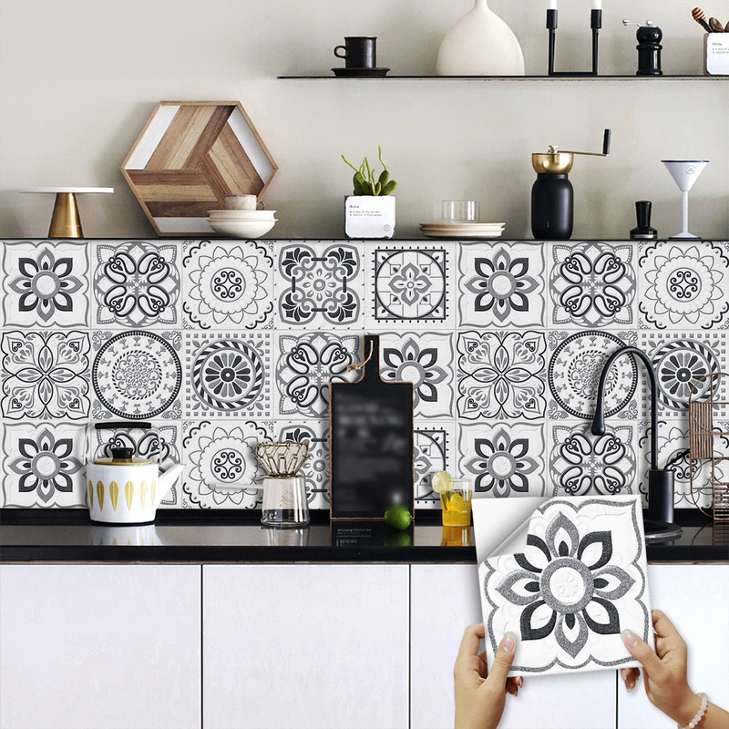 Cross-border foreign trade European-style retro porcelain tile stickers kitchen backsplash floor self-adhesive waterproof anti-slip renovation wall stickers