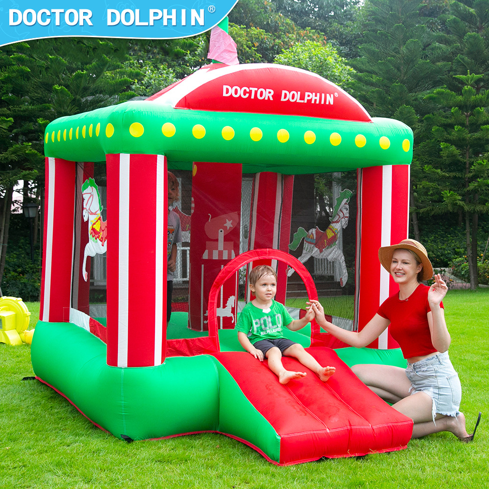 Castillo Inflable Infantil con Tobogán Doctor Dolphin para Uso Doméstico, Pequeño Castillo Inflable con Trampolín para Fiestas, Tobogán para Patio Interior