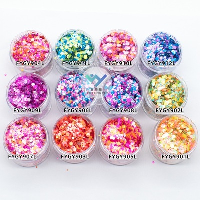 厂家推荐新品美甲大小混圆哑光亮片 异形彩色流麻滴胶金葱粉
