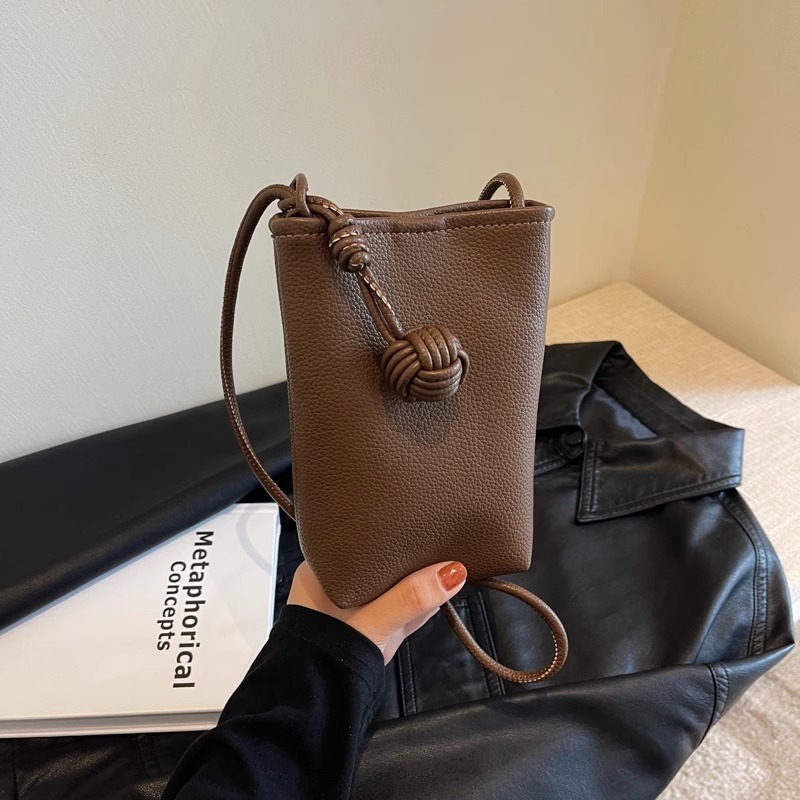 Versatile Literary and Artistic Small Fresh Small Ball Pendant Super Popular Crossbody Mobile Phone Bag Soft Leather Cute Mini Small Bag for Women