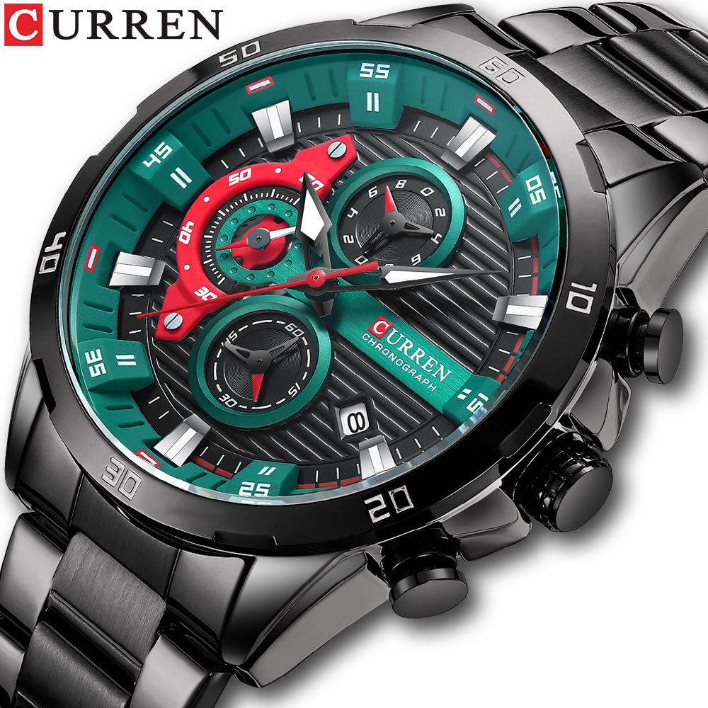 Curren 8402 reloj de los hombres reloj calendario reloj de seis pines correa de acero reloj de cuarzo reloj de los hombres de negocios