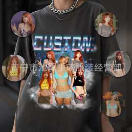 定 制自己的图片创意T恤复古印图宽松透气短袖上衣 跨境欧美欧洲