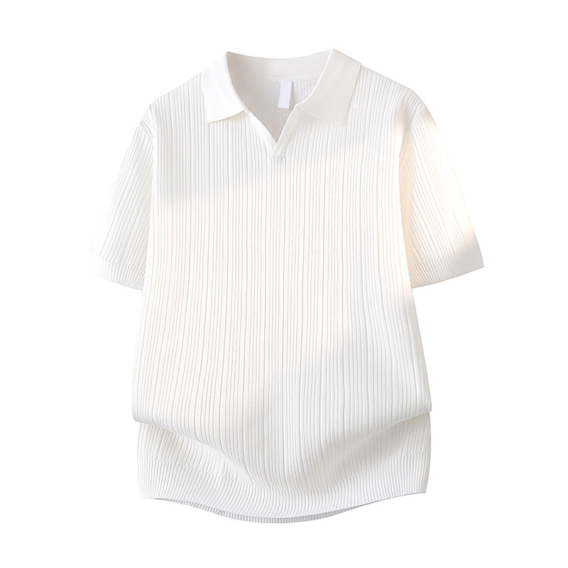 Polo camiseta de punto camiseta de manga corta hombre V-collar ventana delgada negocios camiseta de hielo de verano fábrica transfronteriza al por mayor image 7