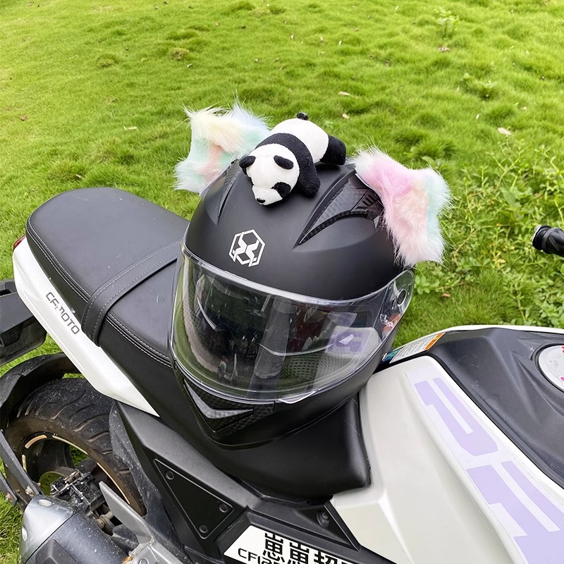 Creative Rainbow Tie-dye Animal Ear Handmade Helmet Decoration Motorcycle Accessories