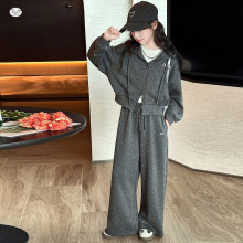 女童秋季套装2025新款连帽拉链衫直筒裤两件套中大童休闲亮片童装