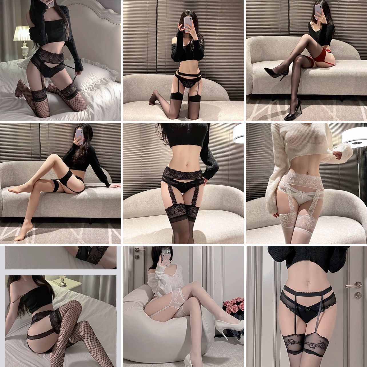 Black Silk Stockings Sexy Lace One-piece Halter Silk Stockings Women's Emotional White Silk Long Barrel French Over-the-Knee Stockings Red Side Halter Stockings