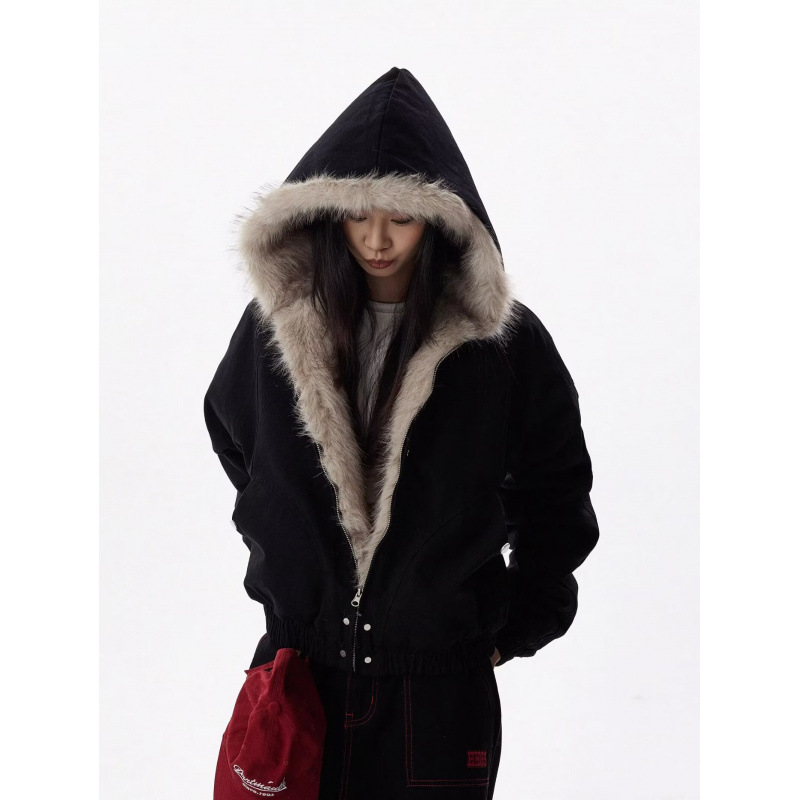 American Retro Cleanfit Fur Collar Jacket with Hooded Cotton Coat for Men and Women, Winter Thickened Jacket Cotton Coat Trendy American Retro Cleanfit Fur Collar Jacket with Hooded Cotton Coat for Men and Women, Winter Thickened Jacket Cotton Coat Trendy