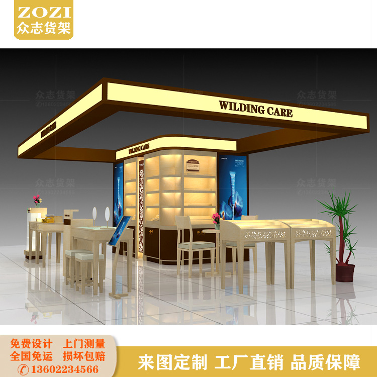 复古化妆品护肤雕花展示柜商场多经点位金银珠宝首饰中岛柜台设计