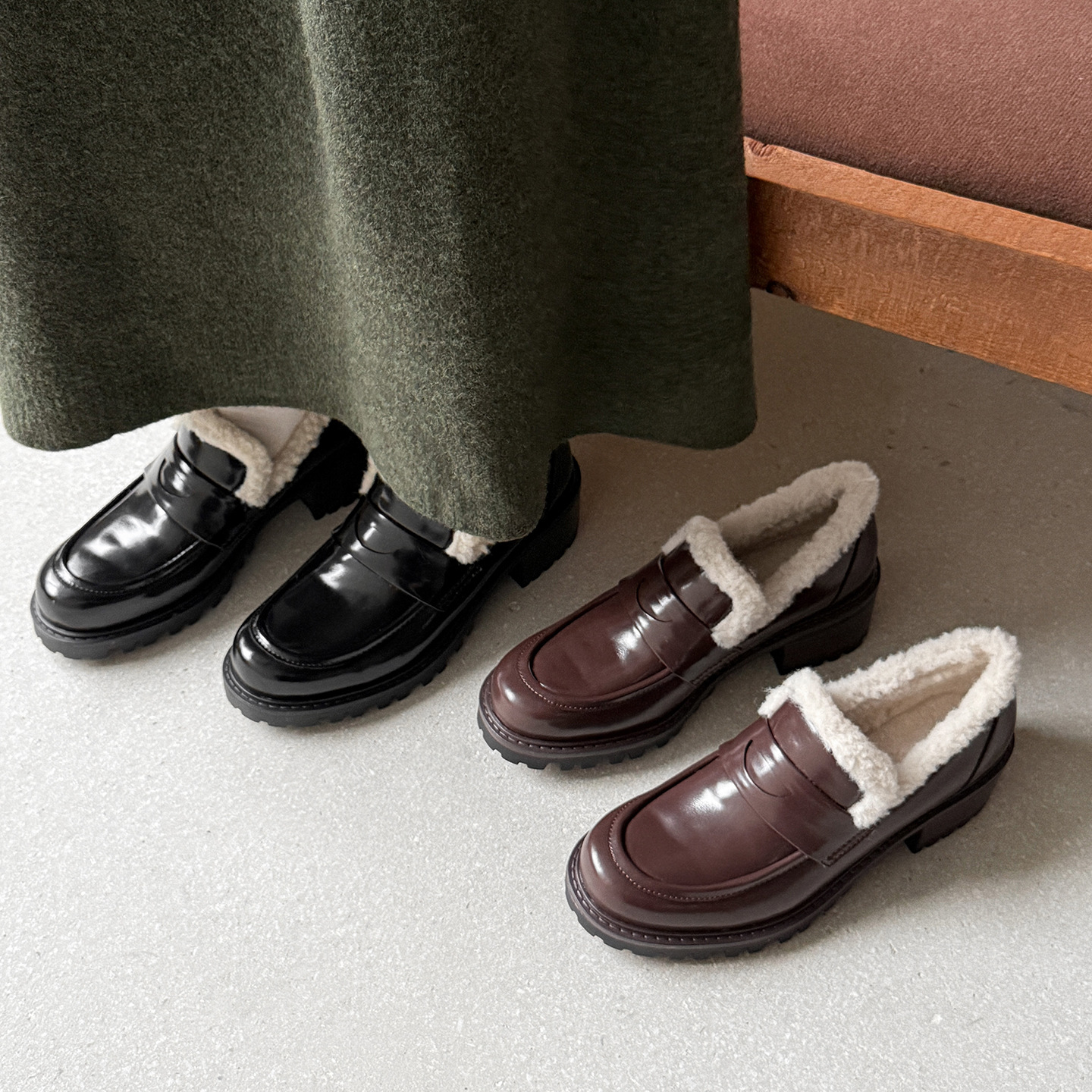 5cm法式时尚2025秋冬新款圆头粗跟中跟防滑加绒厚保暖深口单鞋女