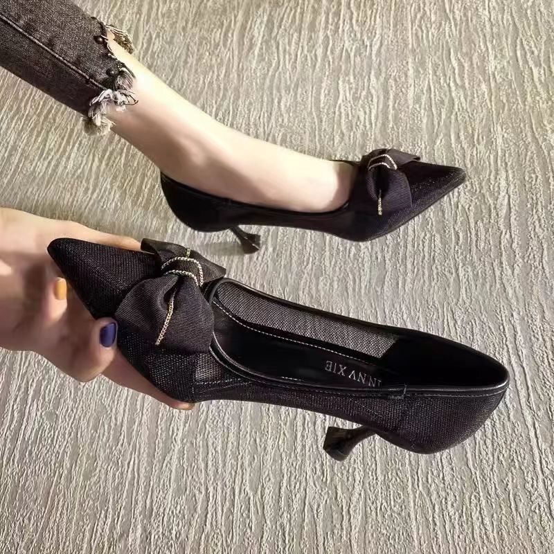 Mesh sandals, high-heeled leather shoes, versatile bowknot, sexy pointed toe, comfortable and breathable women's sandals, fashionable, non-slip, ultra-soft Mesh sandals, high-heeled leather shoes, versatile bowknot, sexy pointed toe, comfortable and breathable women's sandals, fashionable, non-slip, ultra-soft