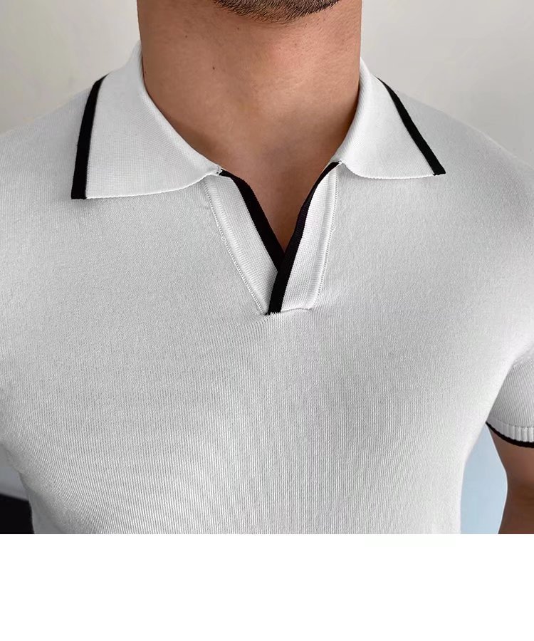 Men's Stripe Patchwork Polo Shirt Men's Clothing display picture 10