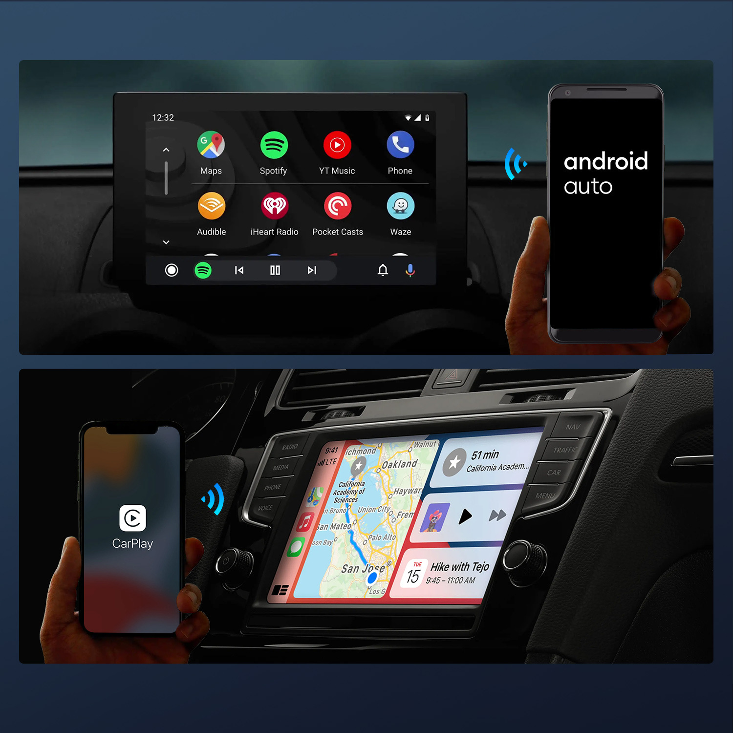 2-in-1 Wired to Wireless CarPlay/Wireless Android Auto Adapter Box
