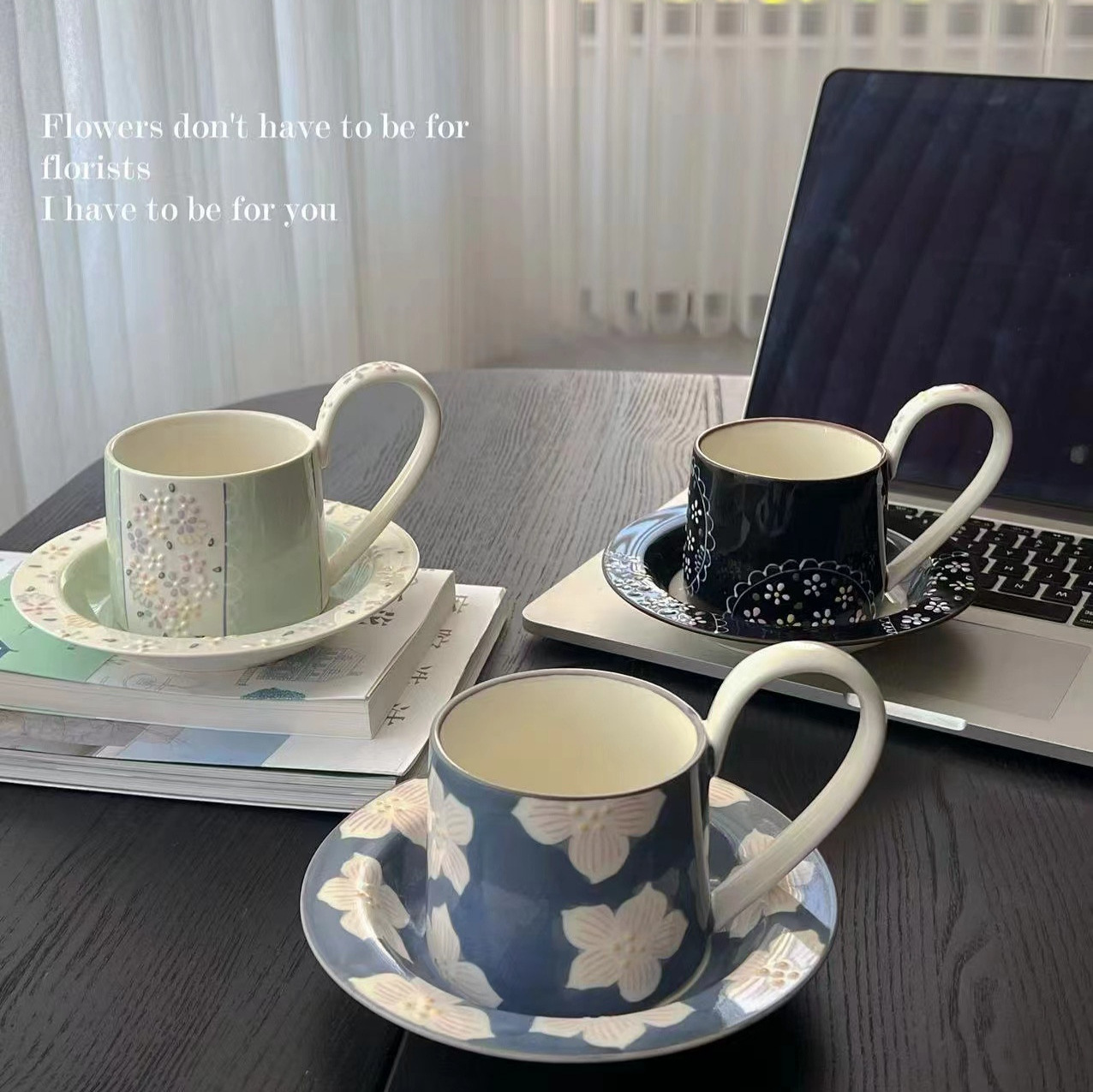 Shang 'en lujo medieval taza de café y plato conjunto de cerámica chica corazón marca taza retro relieve pintado a mano taza de menú de la tarde