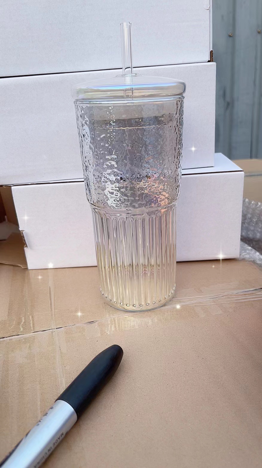 Taza de agua de vidrio de paja de gran capacidad taza de café de Oficina de Alto aspecto bebida de té de leche de niña taza de bebida resistente al calor