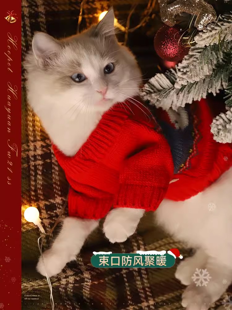 Ropa de gato invierno rojo festivo Año Nuevo suéter gato marioneta de Año Nuevo gatito mascota Año Nuevo saludo anti-pelusa