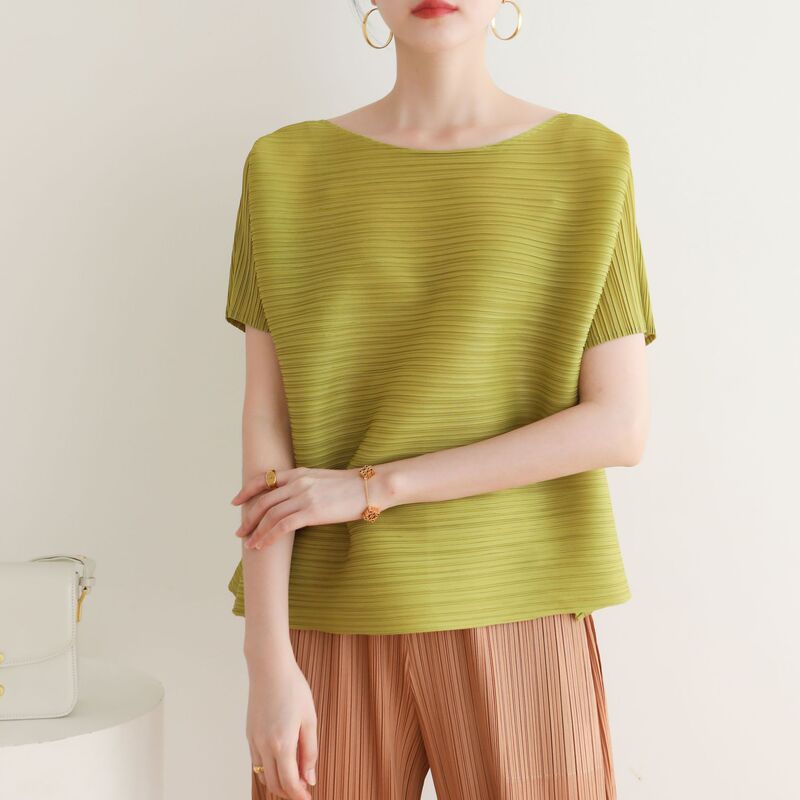 Factory Direct Supply Welfare Internet Celebrity Popular Summer Classy Pleats Simple Fresh Casual Style Loose Classy t