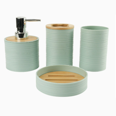 Juego de Baño de 4 Piezas con Tapa de Bambú de Plástico image 11